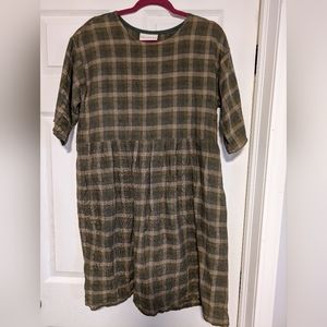 Green Check Linen Dress by Phaedra Clothing size M/L